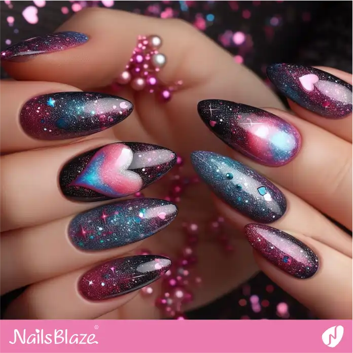 A Gradient Heart on Galaxy Nails | Valentine Nails - NB2371